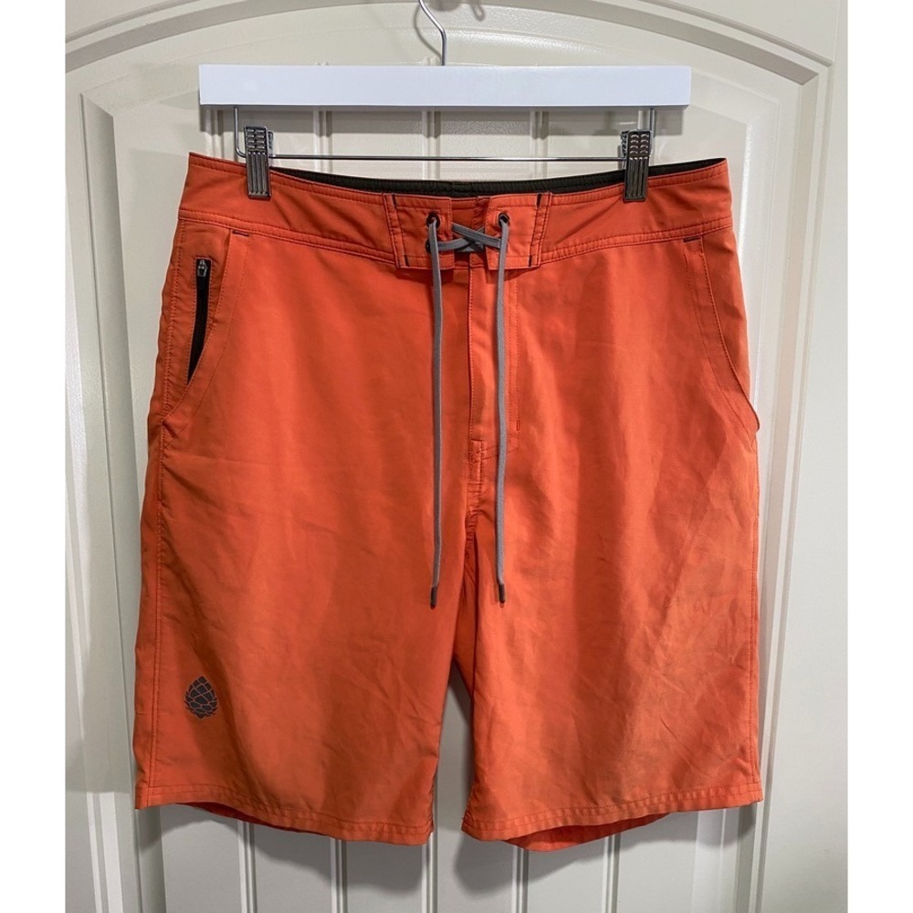 Stio CFS Board Shorts Mens 30 Orange Drawstring Zip Pocket Beach Swimming